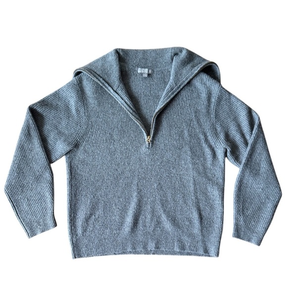 J Crew Medium Gray Half Zip Ribbed Knit Stretch Sweater Pullover - Picture 1 of 7